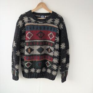 Vintage Woolrich Men's Geometric Pattern Crewneck Sweater Gray Red Size M